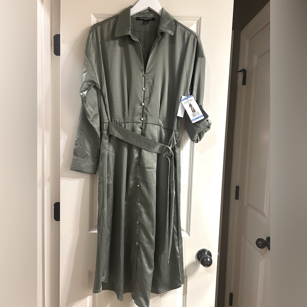 French Connection Sage Green Button-Down Dress